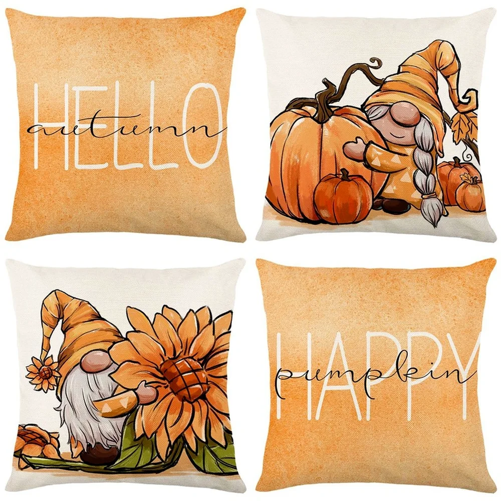 

Pumpkin Sunflower Cushion Cover 18x18 Inches Farmhouse Home Decor Throw Pillowcase Fall Ornament Linen Pillow Cover for Sofa Car