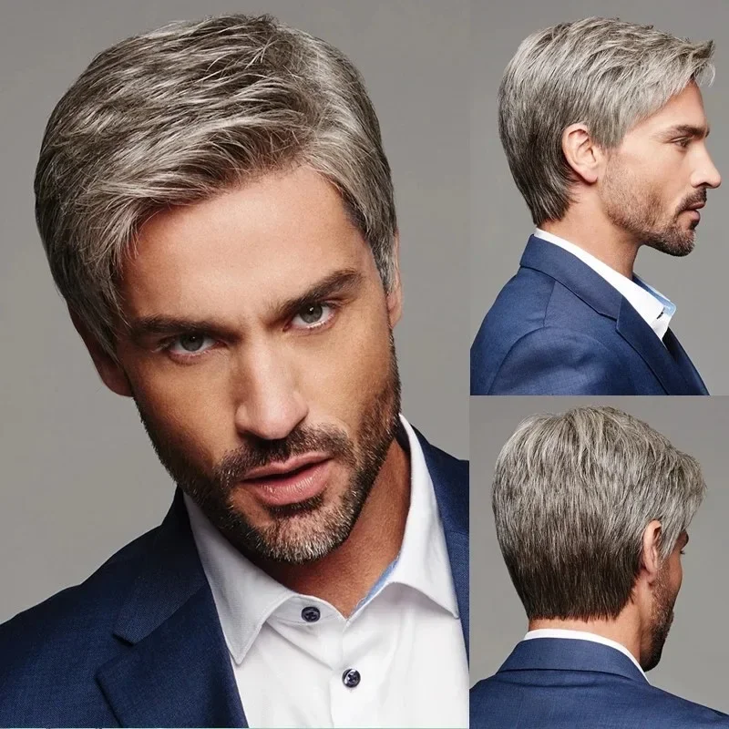 Men's Wigs Toupee for Men Fine Mono Men Toupee Human wig Replacement System Hair Prosthesis Natural brownish grey Hair Units