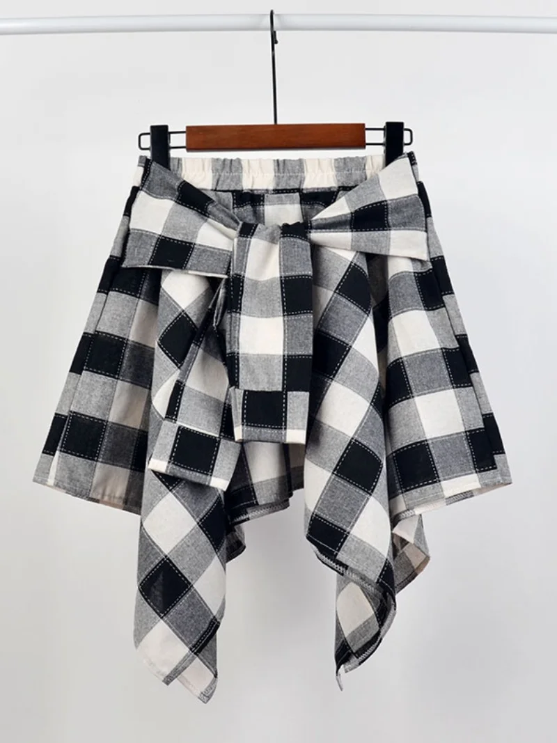 

Casual Plaid Skirt High Waist A-Line ort Skirt for Women Summer Dance Sle Asymmetrical Cotton Gingham Skirt