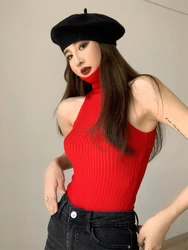 Turtleneck Tank Tops Women Spring Fall Fashion American Style Sexy Ladies All-match Comfortable High Street Slim Cozy Harajuku