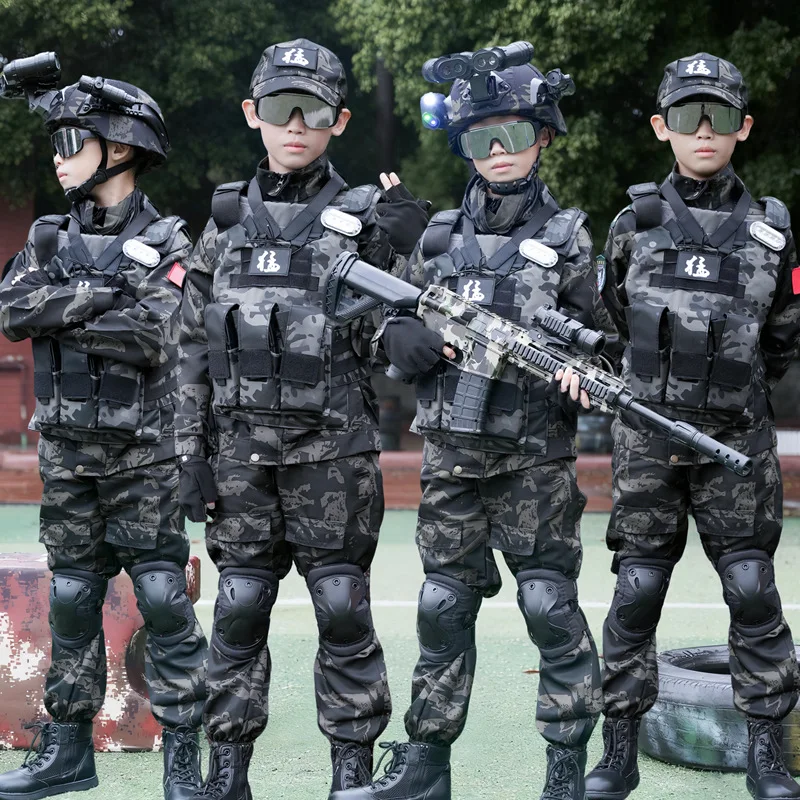 

Kids Tactical Camo Suit, Children Military Training Uniform Special Forces Costume, Outdoor Combat Gear for Student Performance