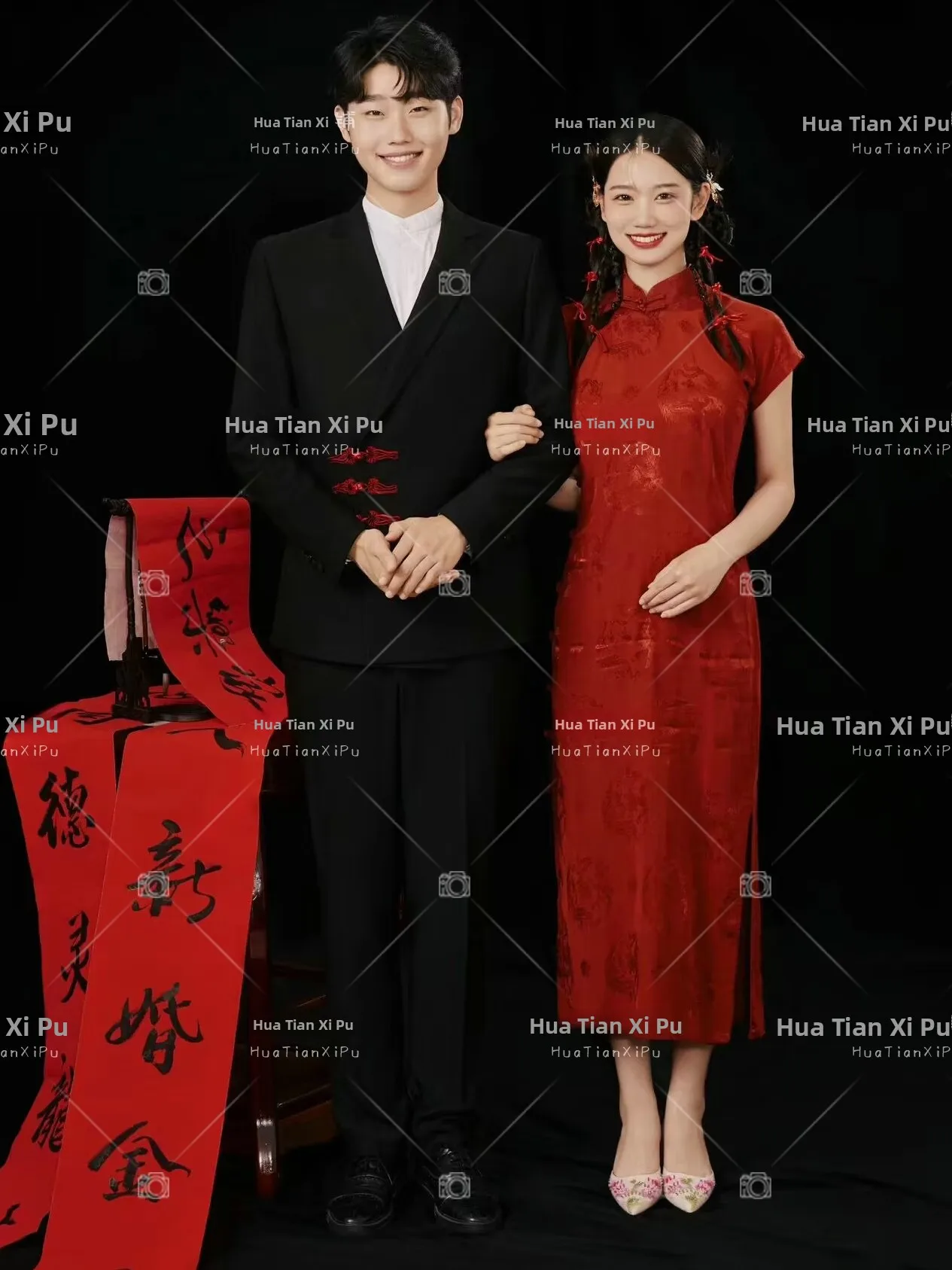 

New Vintage Red Chinese Style Wedding Photography Couples Clothes Happy Marriage Style Photo Props Winter 2023