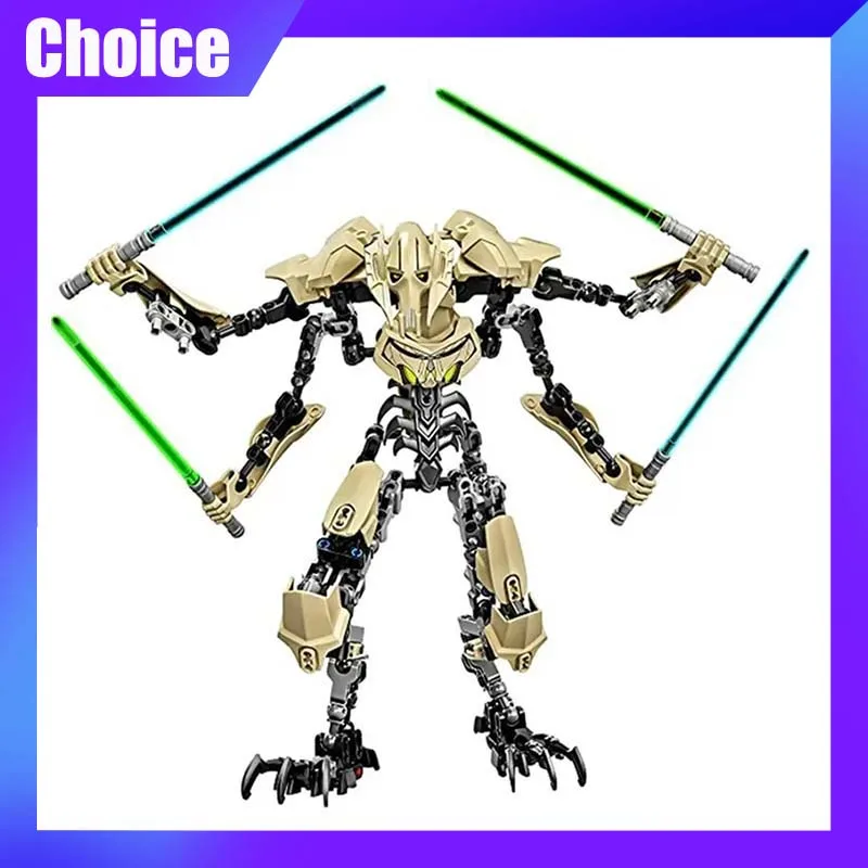 183pcs Ksz714 Star Action Figure Toy Anime General Robot Grievous With Lightsaber Hilt Combat Weapon Model Building Blocks Gifts