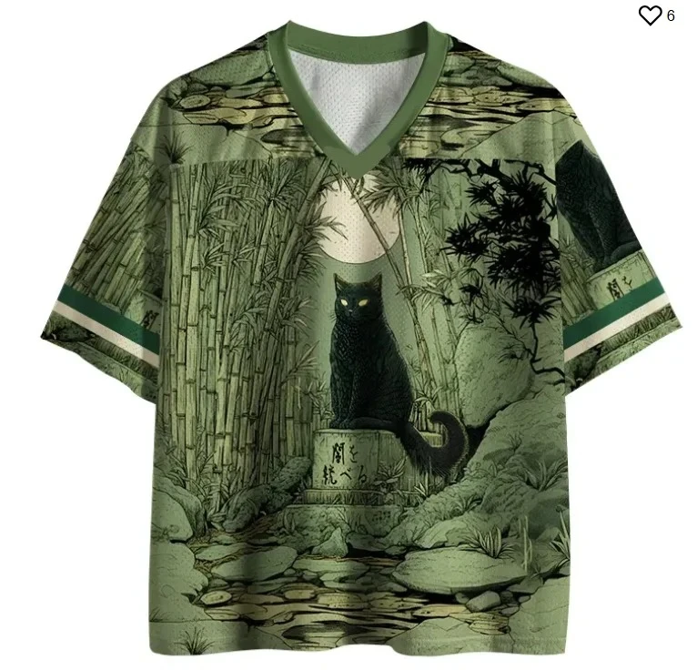 Unisex Casual Top Short Sleeve Oriental Art Bamboo Forest Water Moon Scene 3D Print Sport T‑Shirt