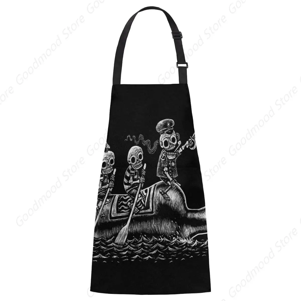 Adjustable Bib Apron Unisex Hippie Sea Voyage Skull Pirates Waterproof Chef Aprons with 2 Pockets Long Waist Tie for Kitchen