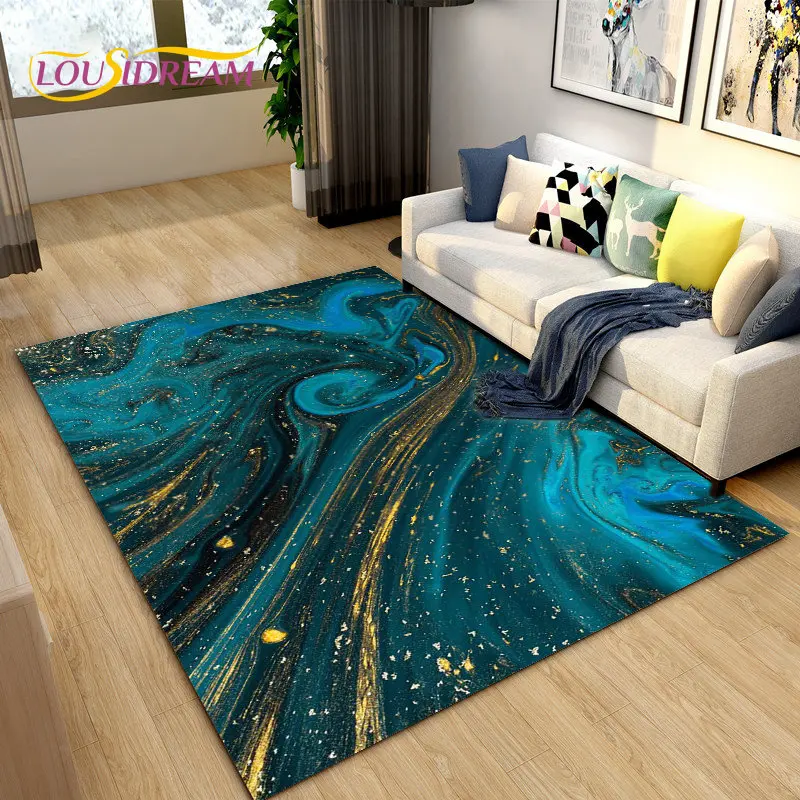 Nordic Green Gold Marble Luxury Area Rug Large,Carpet Rug for Living Room Bedroom Sofa Doormat Decoration,kid Non-slip Floor Mat