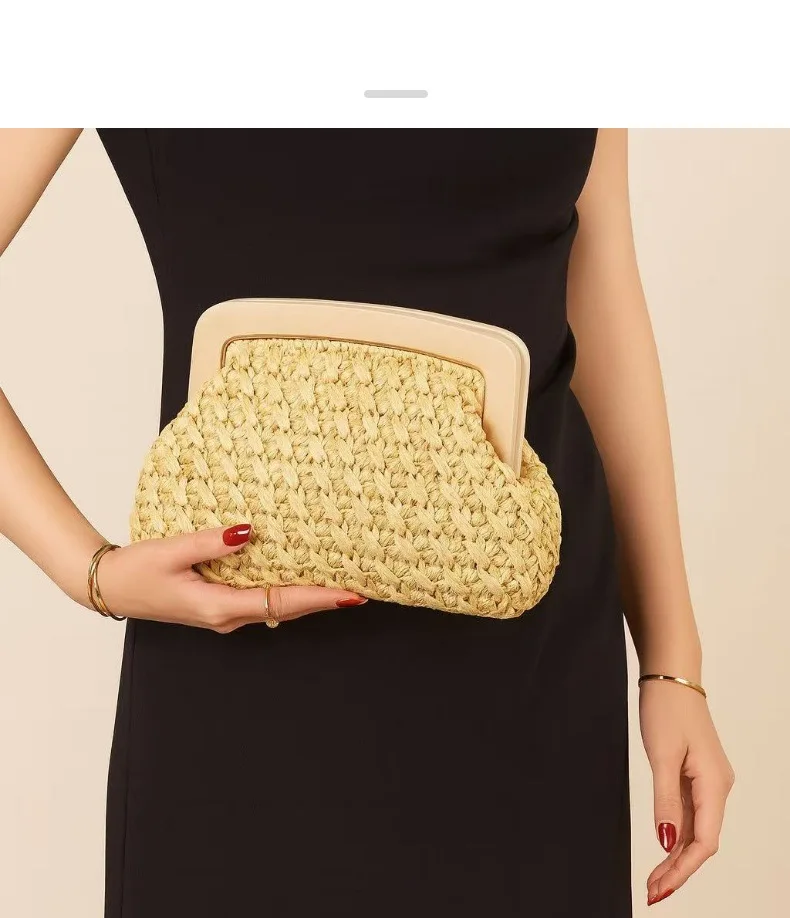 

European Style Acrylic Clip Woven Shoulder Crossbody Evening Clutch Bag for Women