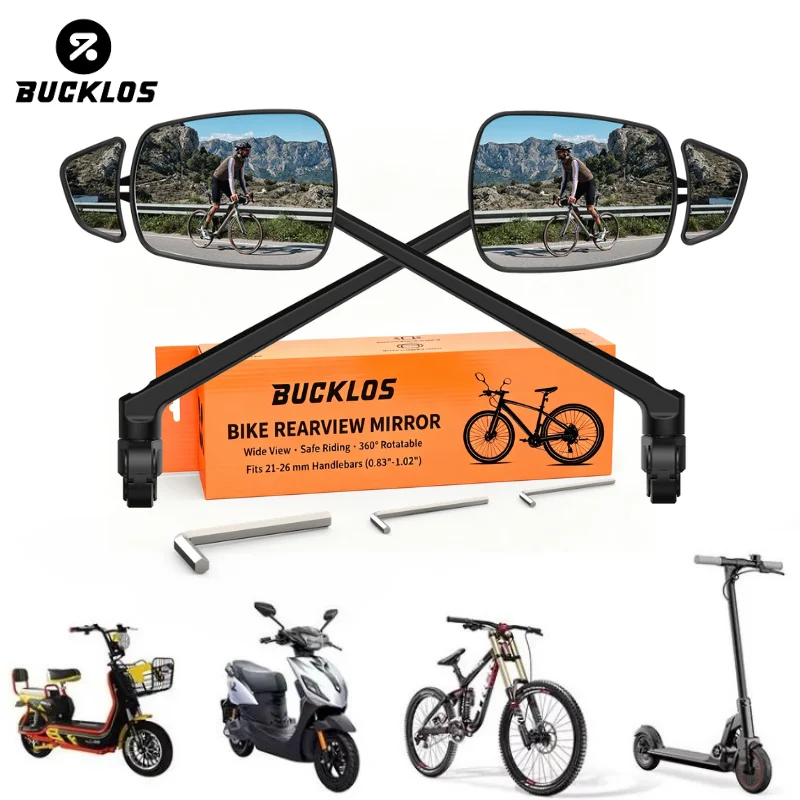 

BUCKLOS Bicycle Rearview Mirror 360 Adjustable Wide Range Cycling Left Mirror Handlebar Rear View Reflector Bike Accessories