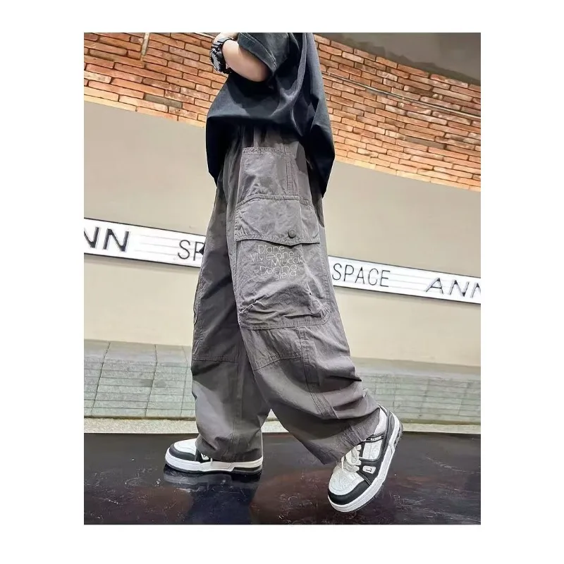 Pantalones de pierna recta finos de verano para niños, pantalones de pierna ancha holgados de nueva tendencia, pantalones deportivos informales guapos de Ruffian para niños 2025