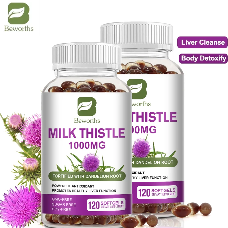 

BEWORTHS 1000mg Milk Thistle Extract Capsule for Liver Health Detox Glutathione Support Liver Function Health Skin Care