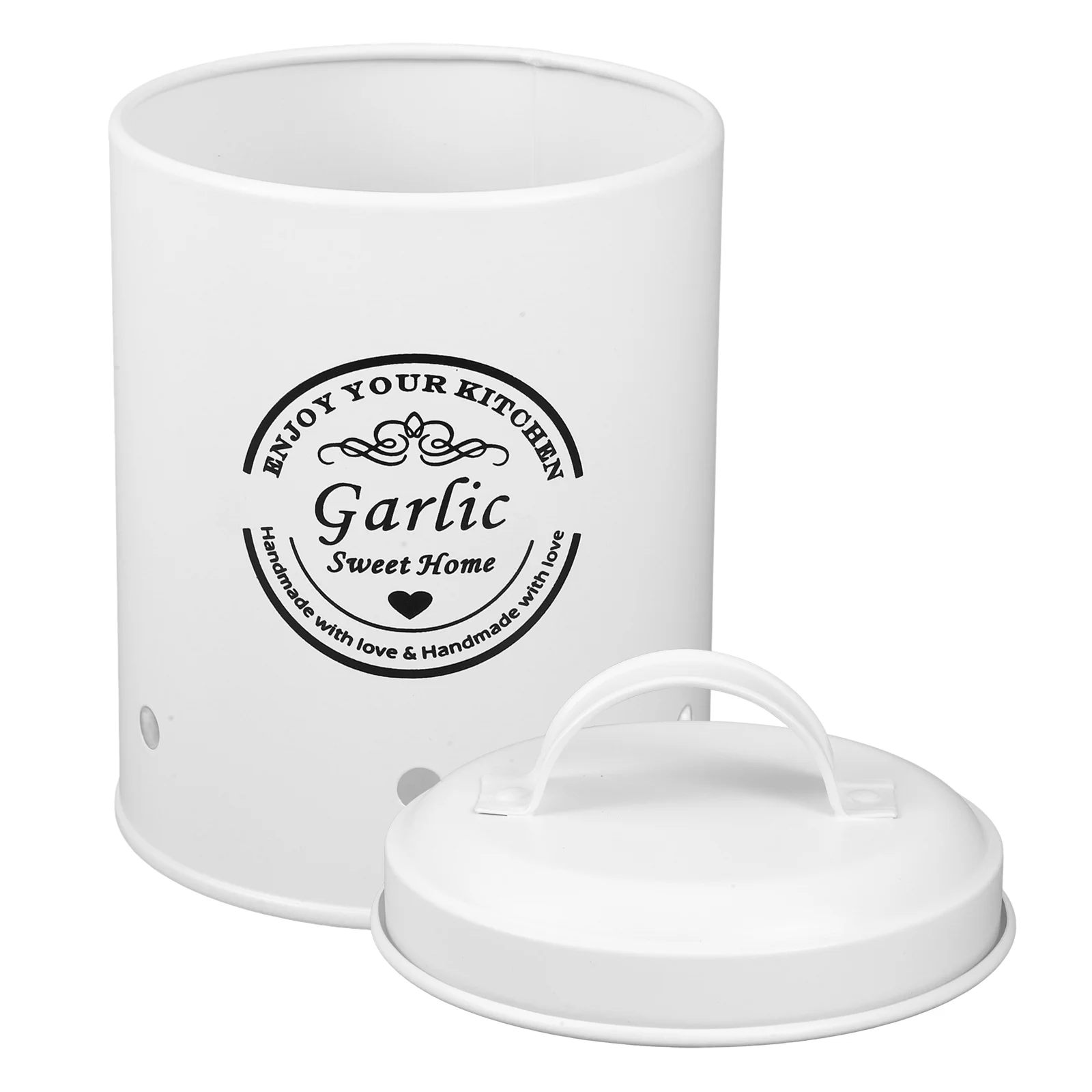 

Garlic Storage Bucket Onion Beans Saver Pot Iron Potato Can Container with Lid Keeper