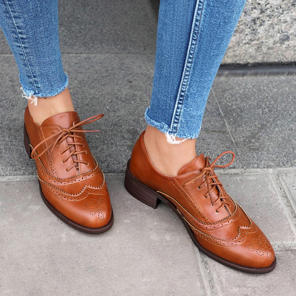 Autumn Spring Retro Oxford Shoes Women White lace up round toe Flats Brogues Office Female Derby Shoes Ladies British style