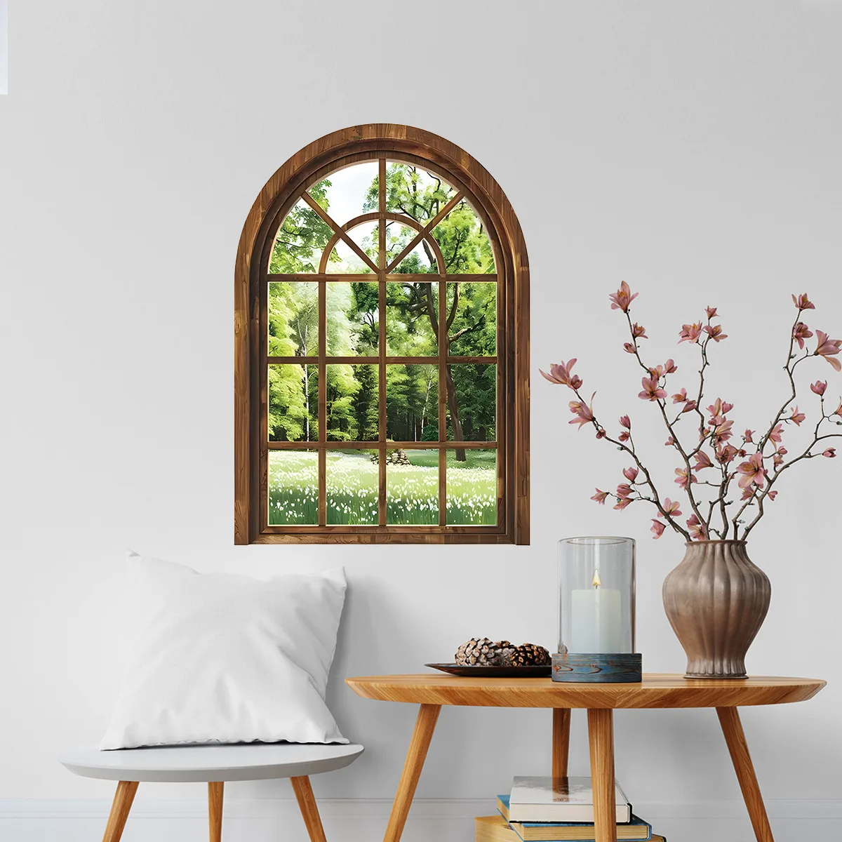 3D Forest Landscape Fake Window Vinyl Wall Sticker Removable Prints Wallpaper Peel and Stick for Bedroom Living Room Home Decor
