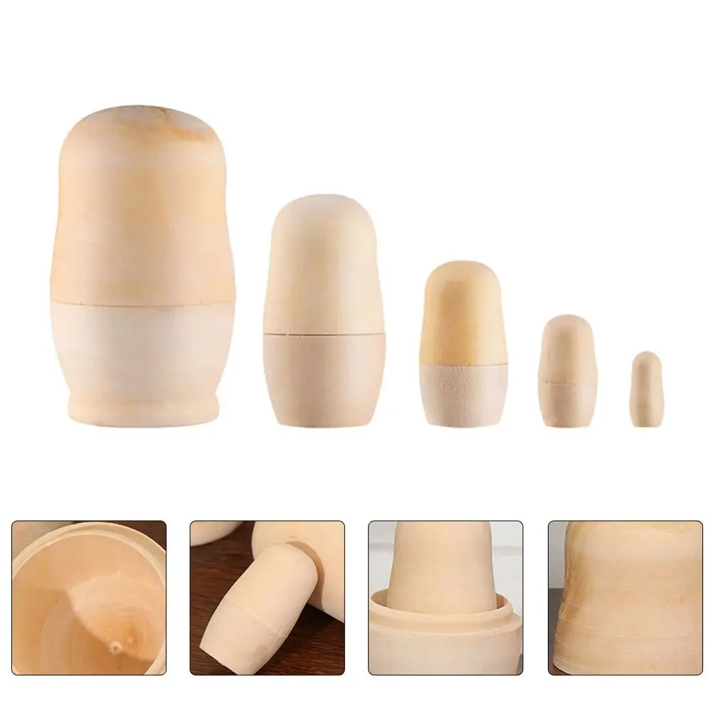 

1 set Hot Sale Unpainted DIY Blank Wooden Embryos Russian Nesting Matryoshka Toy Wholesale Unpainted Stacking Educational Toys