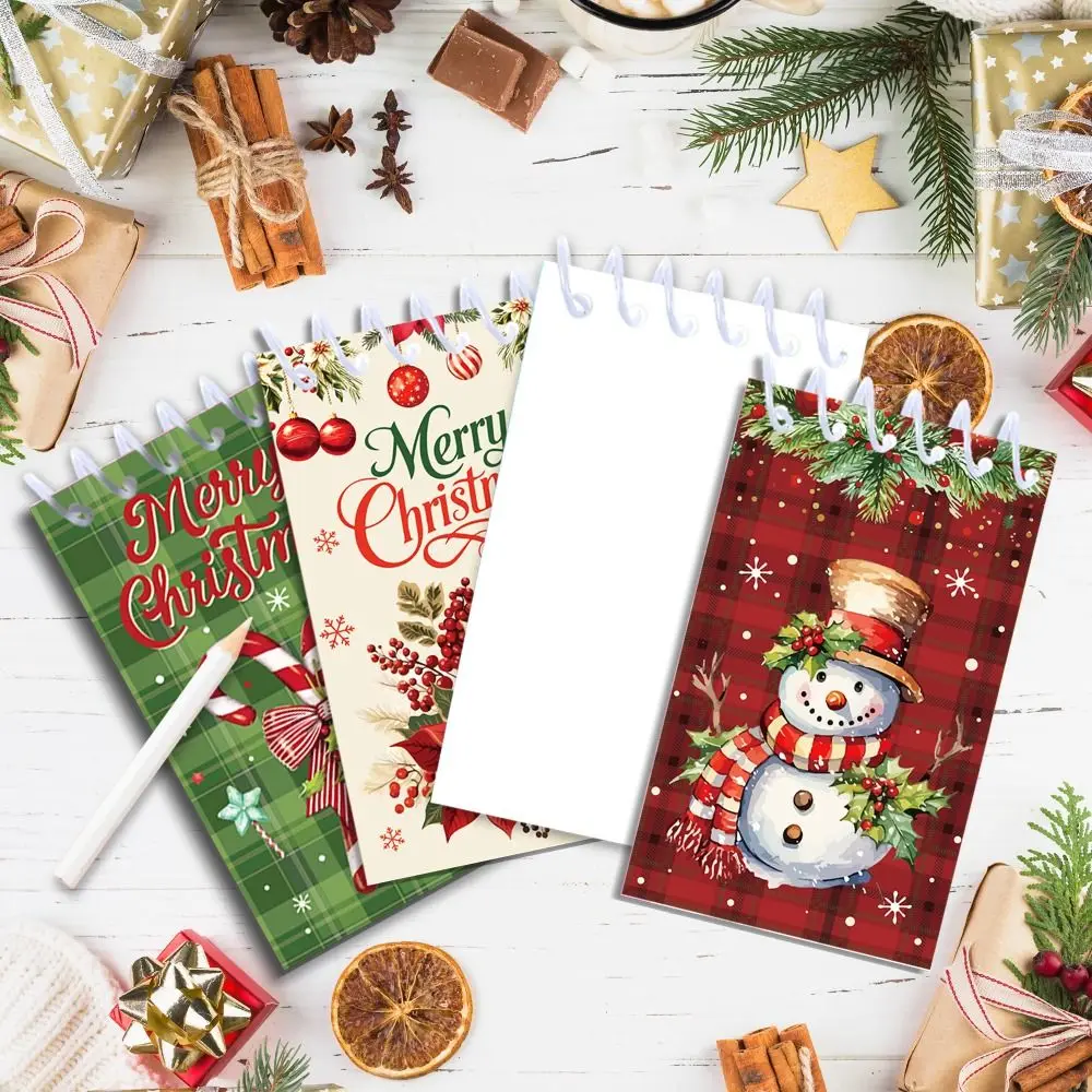 

Набор из 8 мини-блокнотов на спирали с рождественской тематикой: разные стили, дизайн с Санта-Клаусом, для праздничного сезона