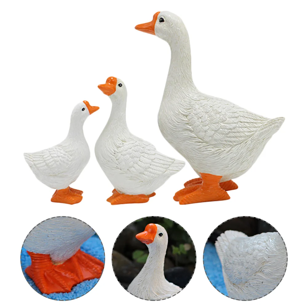 

3 Pcs Simulation White Goose Model Micro Landscape Ornament Statue Figurines Resin Mini