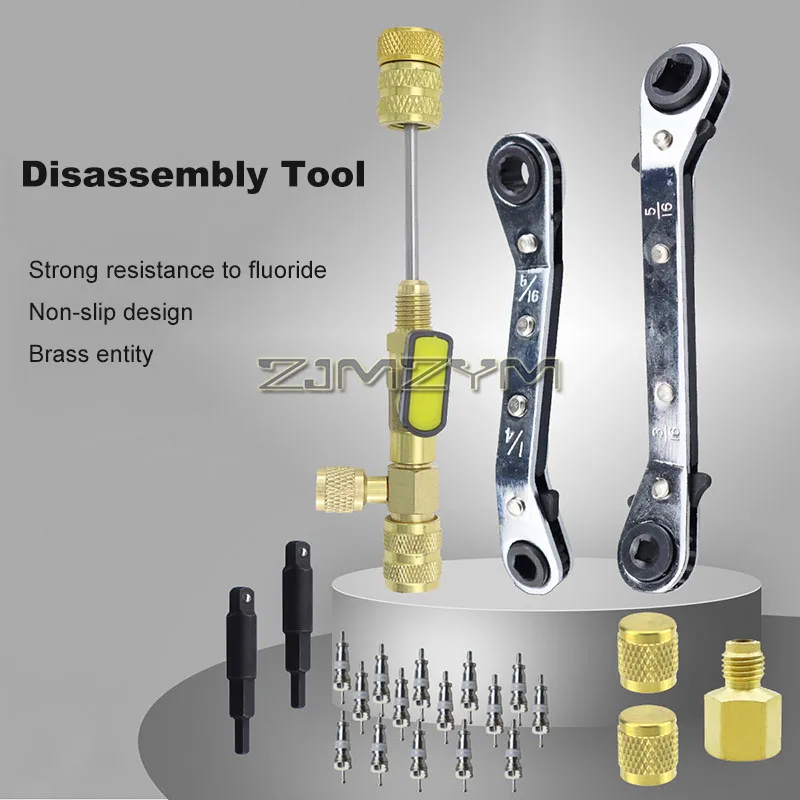 1 Set Valve Core Remover Installer Tool with Dual Size SAE 1/4 & 5/16 Port Air Conditioning Line Repair Tools for HVAC System