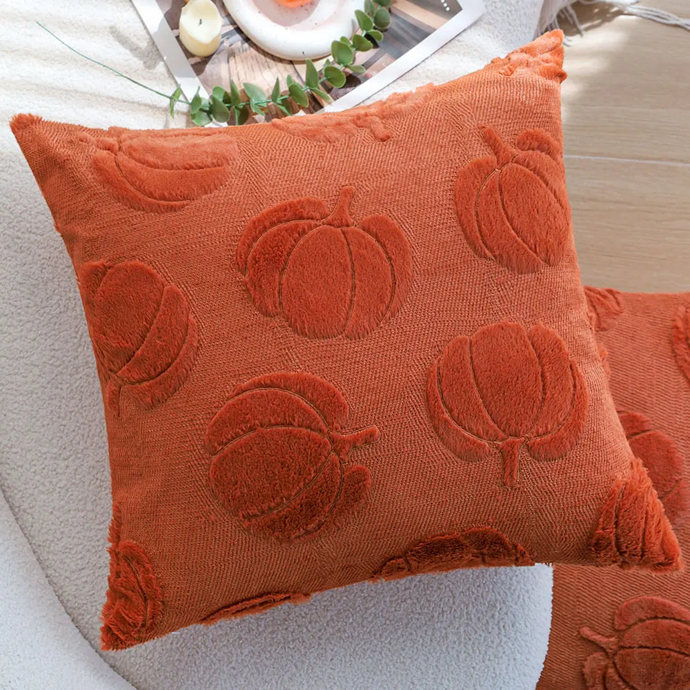 Plush Pumpkin Pillowcase 30x50/45x45/50x50 Orange Decorative Cushion Cover for Sofa Bed Couch Soft Fluffy Home Decor Pillowcase - view 4