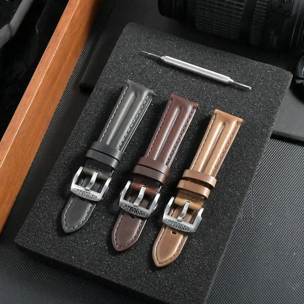 San Martin Horween Cowhide Watch Strap Leather Watchband For Men Wrist Bands 20mm 22mm Retro Quick Release Pin Buckle Zermatt