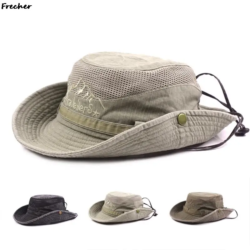 Men Breathable Jeans Jazz Caps Grassland Bucket Hat Jungle Fishing Hats Male Vintage Panama Adjustable Belts Leisure Chapeau