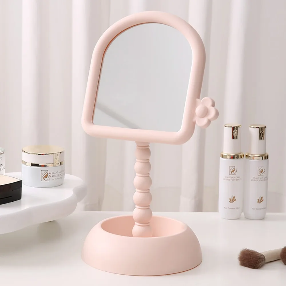 Pflaumenblüten-Desktop-Schminkspiegel mit Organizer, mädchenhafter Herz-Schminkspiegel, leicht, abnehmbar