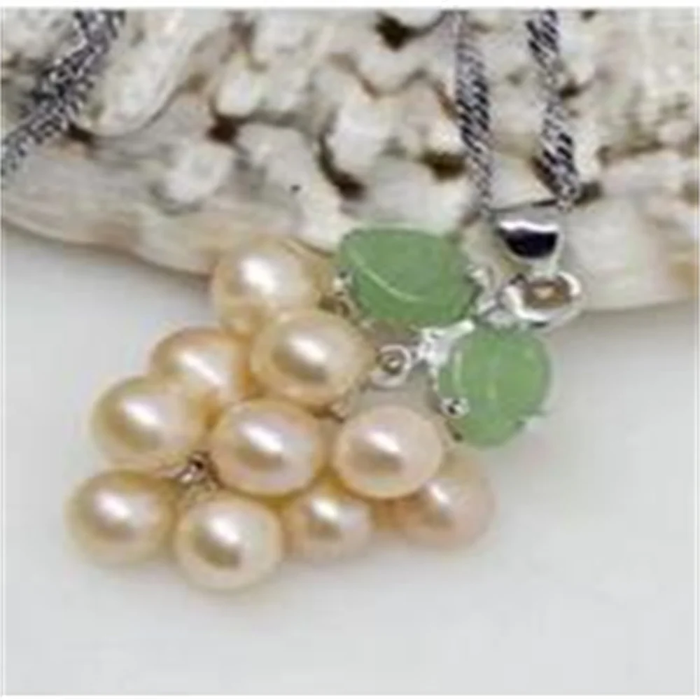 

New Pink Natural Freshwater Pearl Green original Grape Shape Pendant Necklace