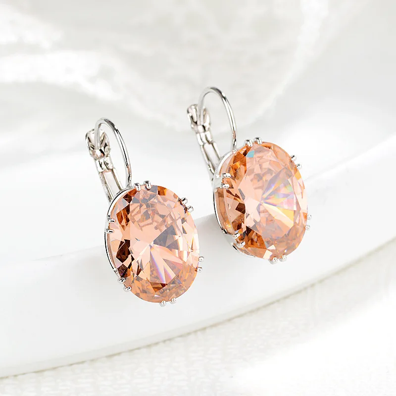 Cross-border European and American multi-color treasure inlaid sapphire ear buckle earrings, simple niche design ear clip ear je