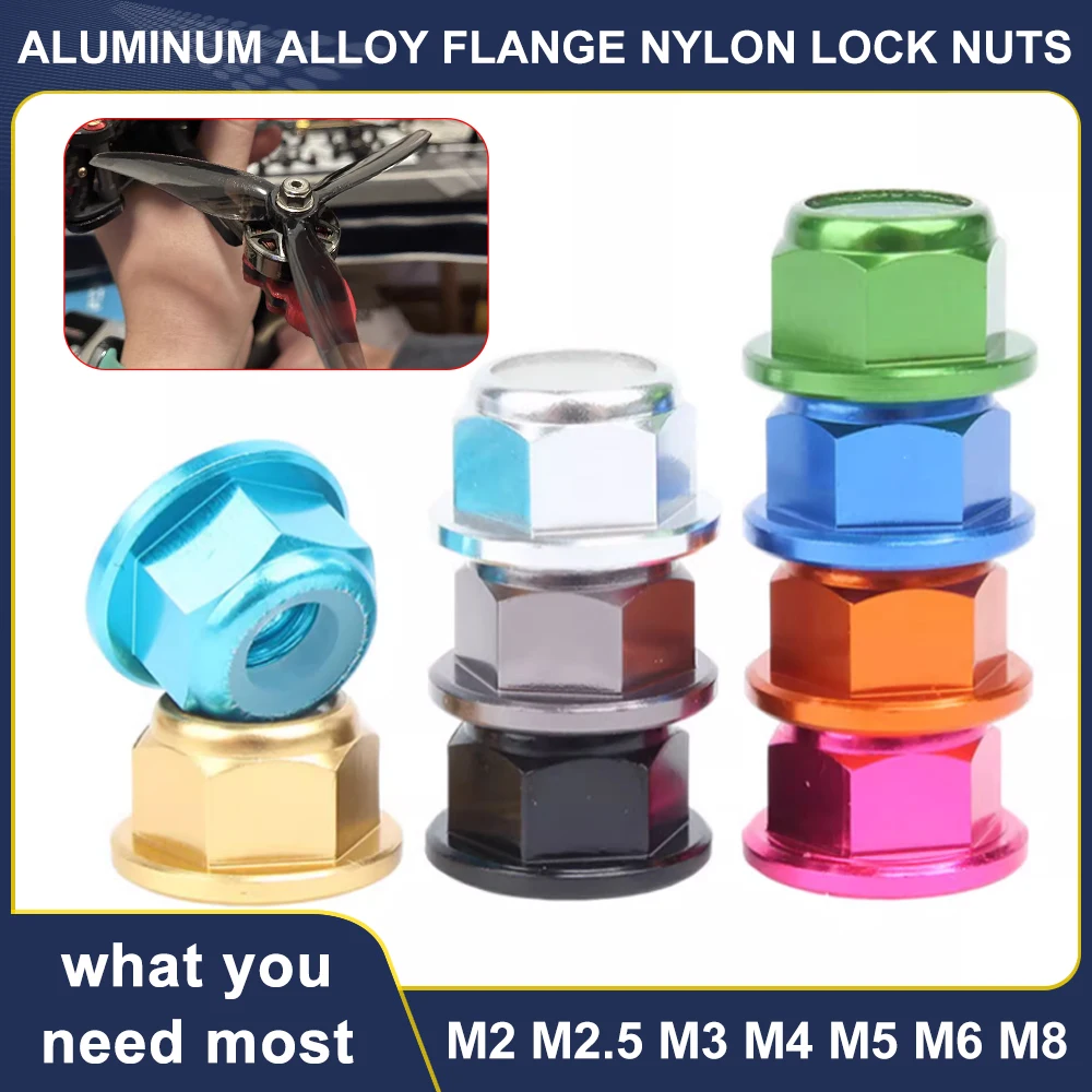 Flange Nylon Insert Self-Locking Lock Nuts Motor Screw Nuts Aluminum Alloy CW CCW for RC FPV Racing Drone M2 M2.5 M3 M4 M5 M6 M8