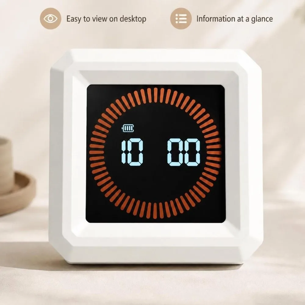LED Display Digital Visual Timer 0-99 Minutes 4 Preset Time Flip Countdown Timer Custom Time Setting Alarm Function