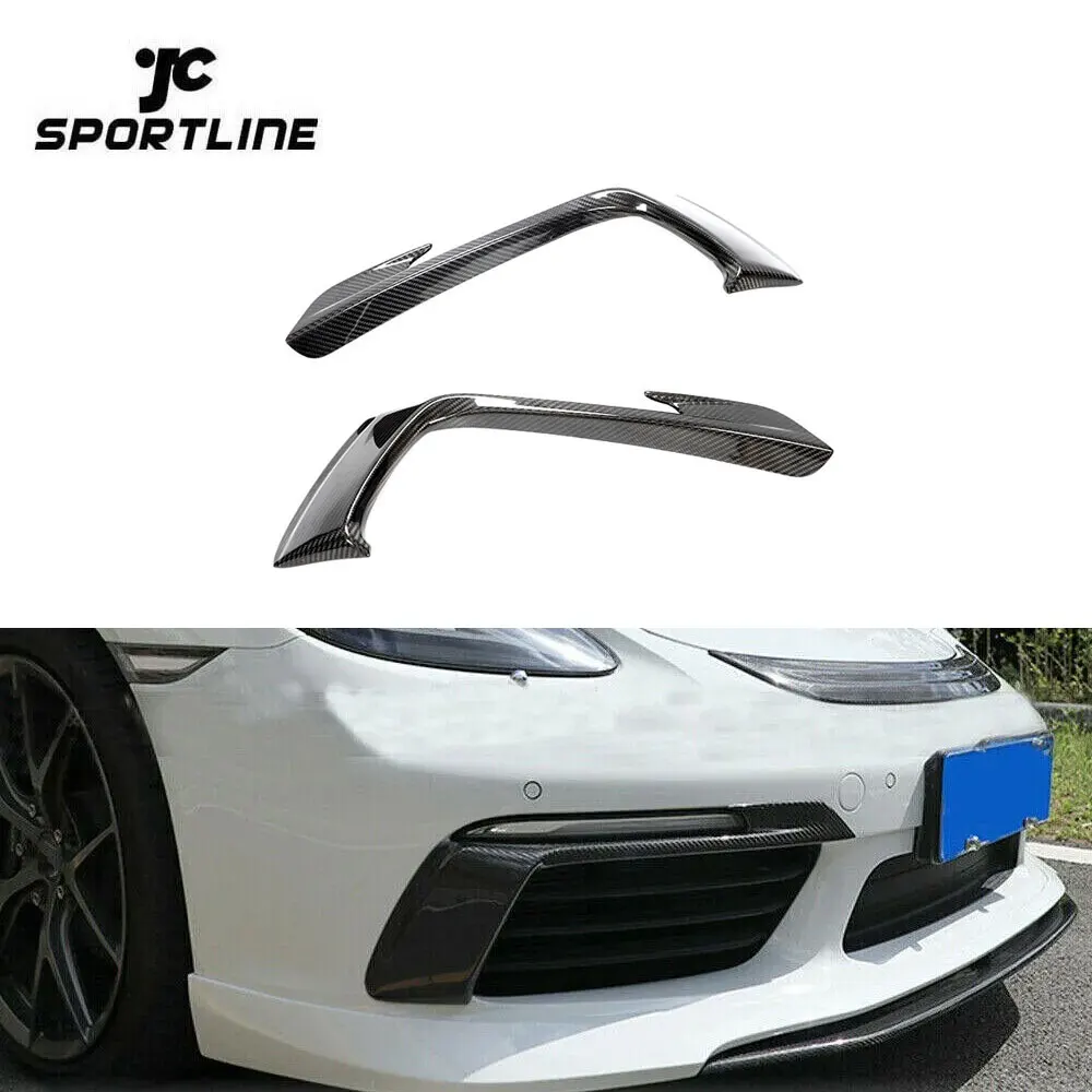 JCSPORTLINE Carbon Fiber 718 Front Bumper Canards For Porsche 718 Boxster Cayman 2-Door 2016-2019