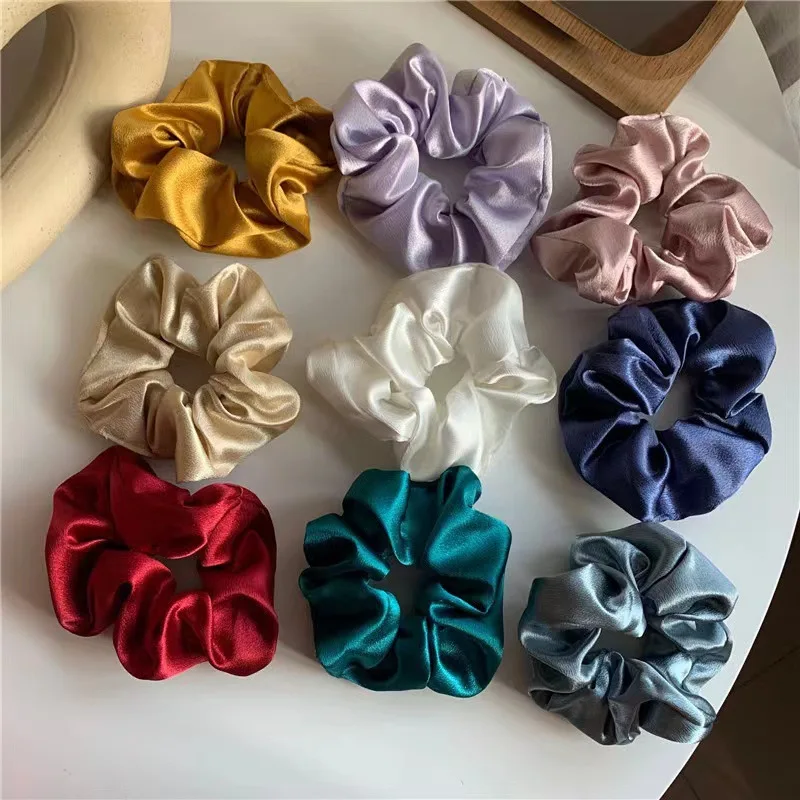 Modische Damen Mädchen Seidig-Glänzende Satin-Haargummis Einfarbige Dehnbare Elastische Haarbänder Schlichte Elegante Gummibänder Pferdeschwanz-Haarbänder