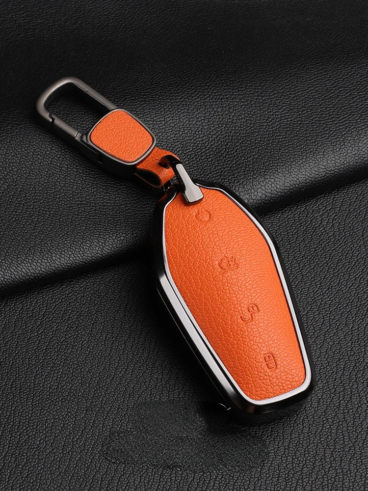 

Car Key Protection Cover for BYD Han Tang Song ATTO3 Seal Dolphin Qing E2 E3 E9 Aluminium Alloy Goat Skin Leather Key Cover