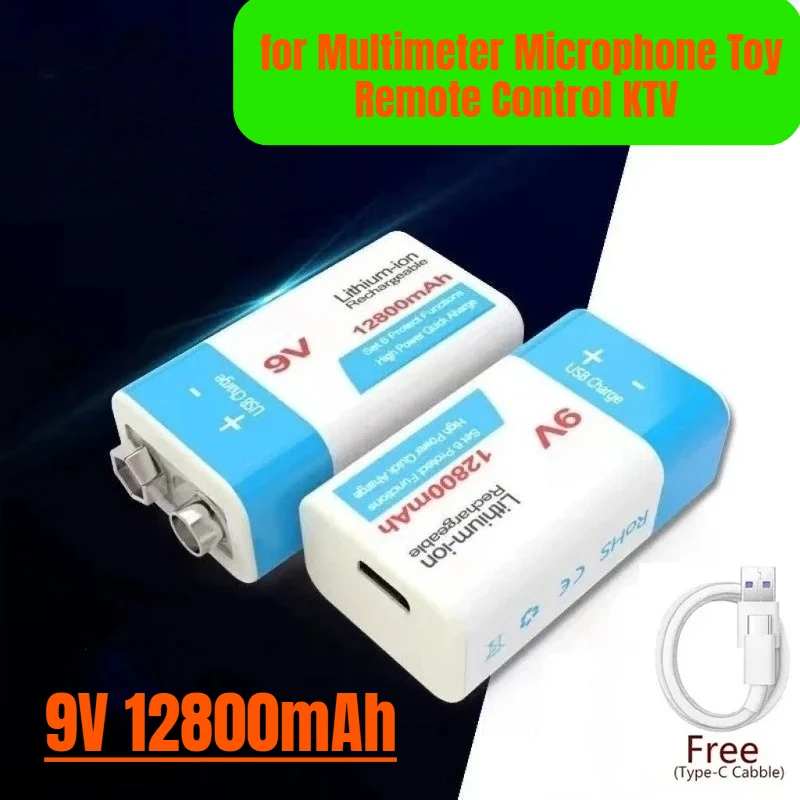 

New 6F22 9V Battery Rechargeable 12800mAh Micro USB Li-ion Lithium Batteries for Multimeter Microphone Toy Remote Control KTV