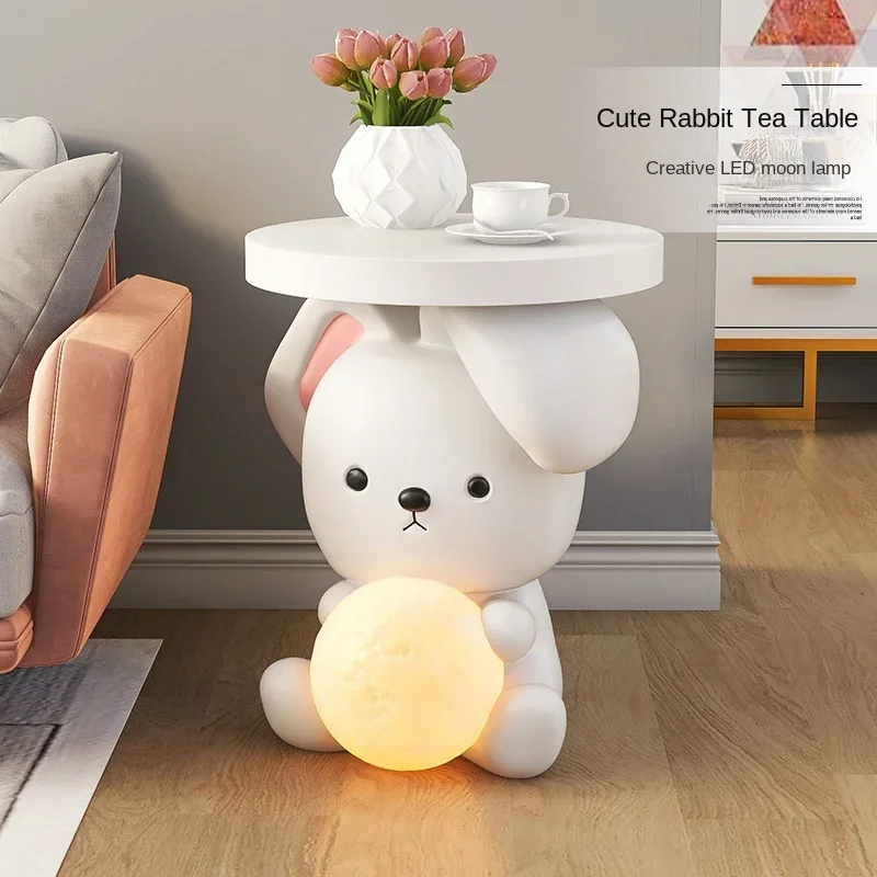 

Cute Rabbit Holding Lamp for Home Decor Sculpture Figurines Tea Table Ornaments Living Room Resin Statues Decorations Accessorie