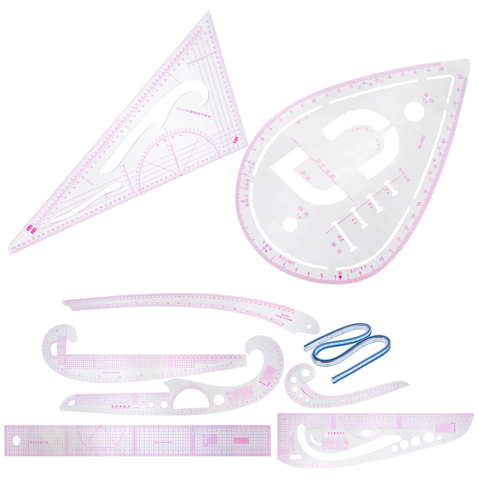 

1Set Sewing Ruler Set PVC Measuring Tools for Pattern Making Fabric Cutting and Quilting Tailor Rulers Professional Plastic