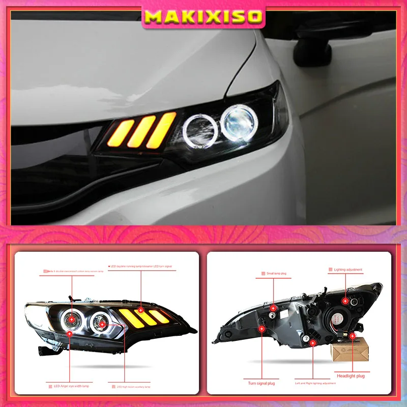 

For Honda FIT JAZZ GK5 2014-2018 Headlights LED DRL Running lights Bi-Xenon Beam Fog lights angel eyes Auto