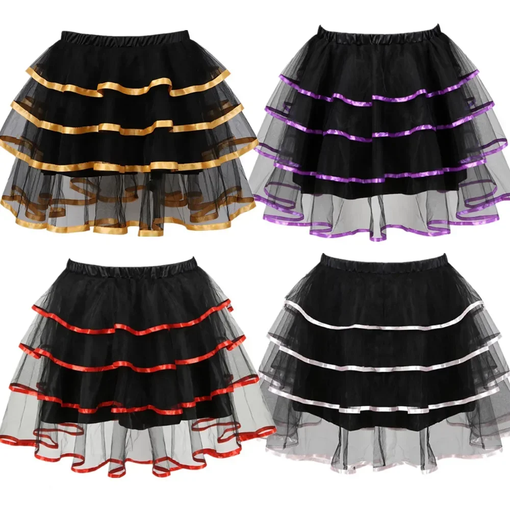 New Black Mesh Ruffles Adult Women Pettiskirt Tutu Party Dance Mini Skirt Performance Clothes