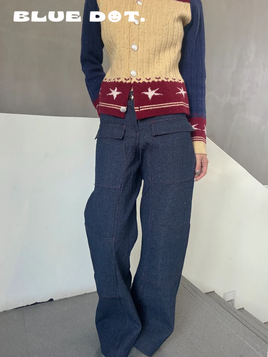 

Джинсы BLUEDOT Hilihili Park Original Color с вышивкой, без боковых швов, повседневные, с прямым кроем, из денима, с завышенной талией