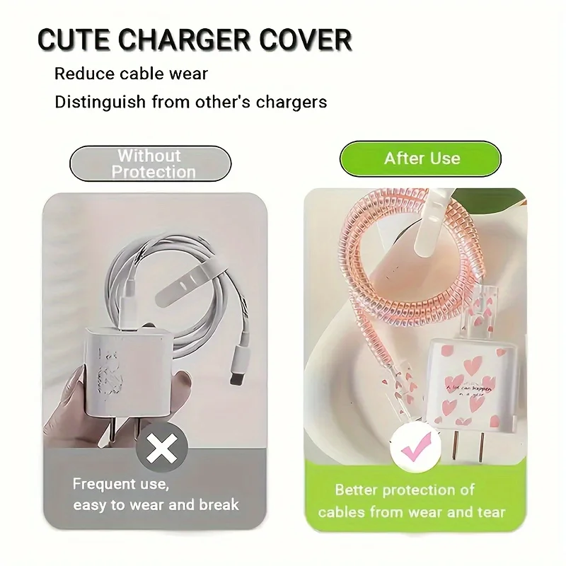 5 pcs Pink Heart-shaped Charger Protectors Suitable For Apple18w  20w Chargers Designed To Protect Charger Data Cable