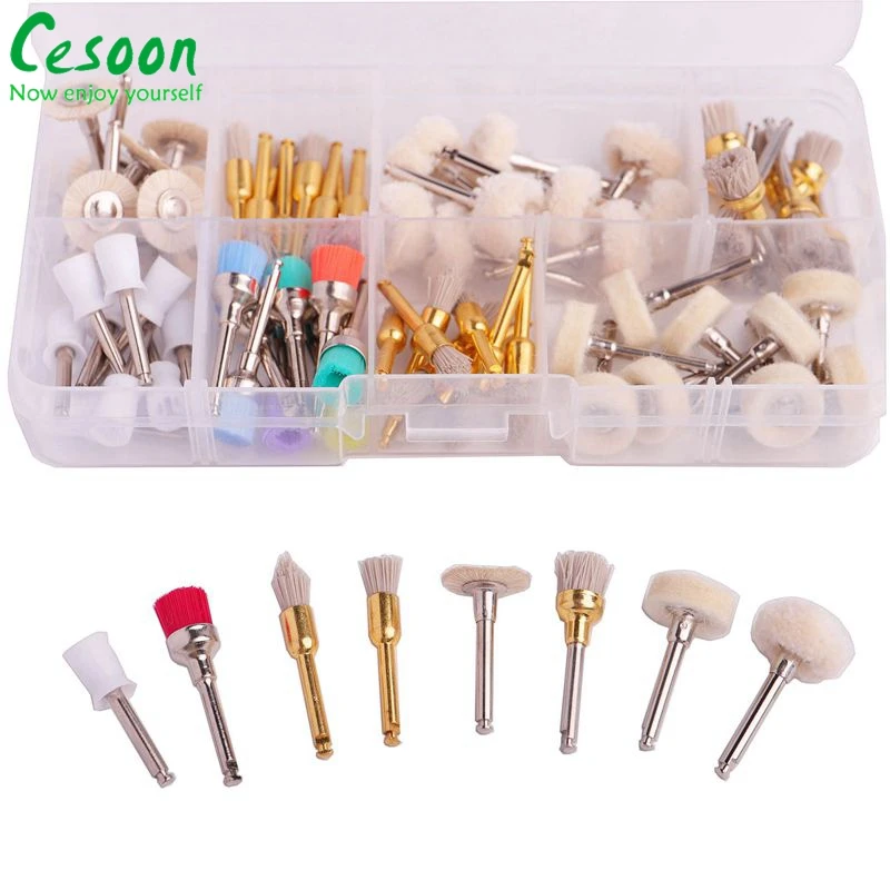 80Pcs Dental Prophy Polishing Brush Cup Nylon Wool Cotton Wheel Rubber Alumina Silicon Dentistry Tools Mixed For Contra Angle