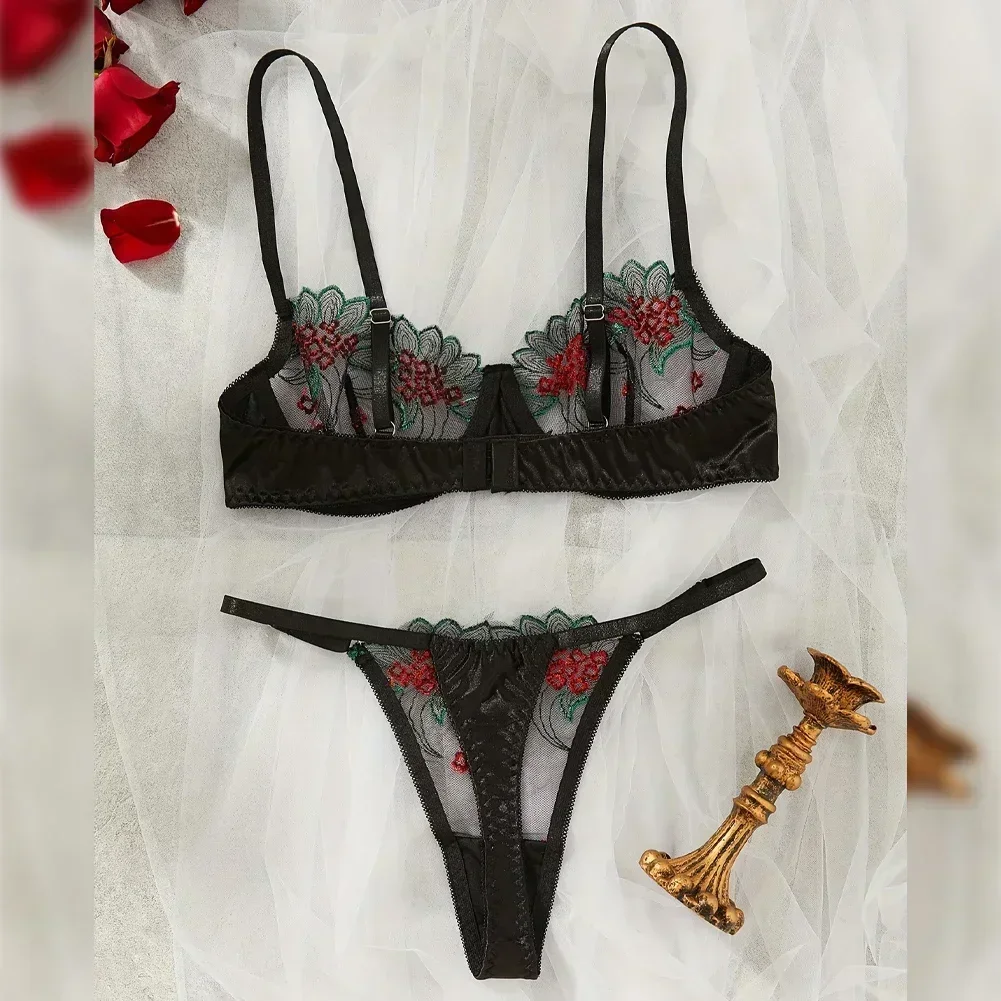 Sexy Underwear Fancy Lace Erotic Set Women's 2-piece Set Transparent Women's Underwear Embroidered Erotic Beautiful Bra and Unde