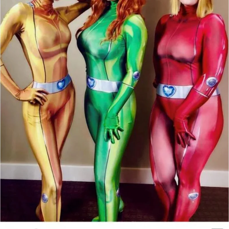 Totally Spies! DyeSub Printing Woman Cosplay Costume Mandy Clover Sam Alex Superhero Cosplay Zentai Catsuit Hot Sale BS3696