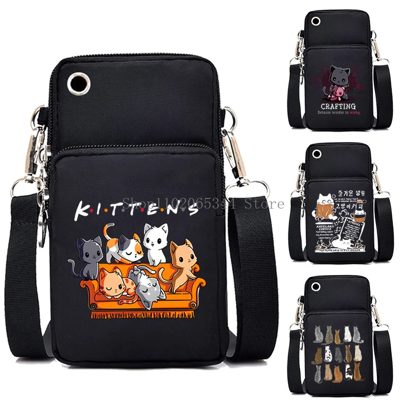 Friend TV Show Style Small Crossbody Bags Women Funny Anime Cats Kitten Shoulder Bags Fashion Animal Purse Mini Mobile Phone Bag