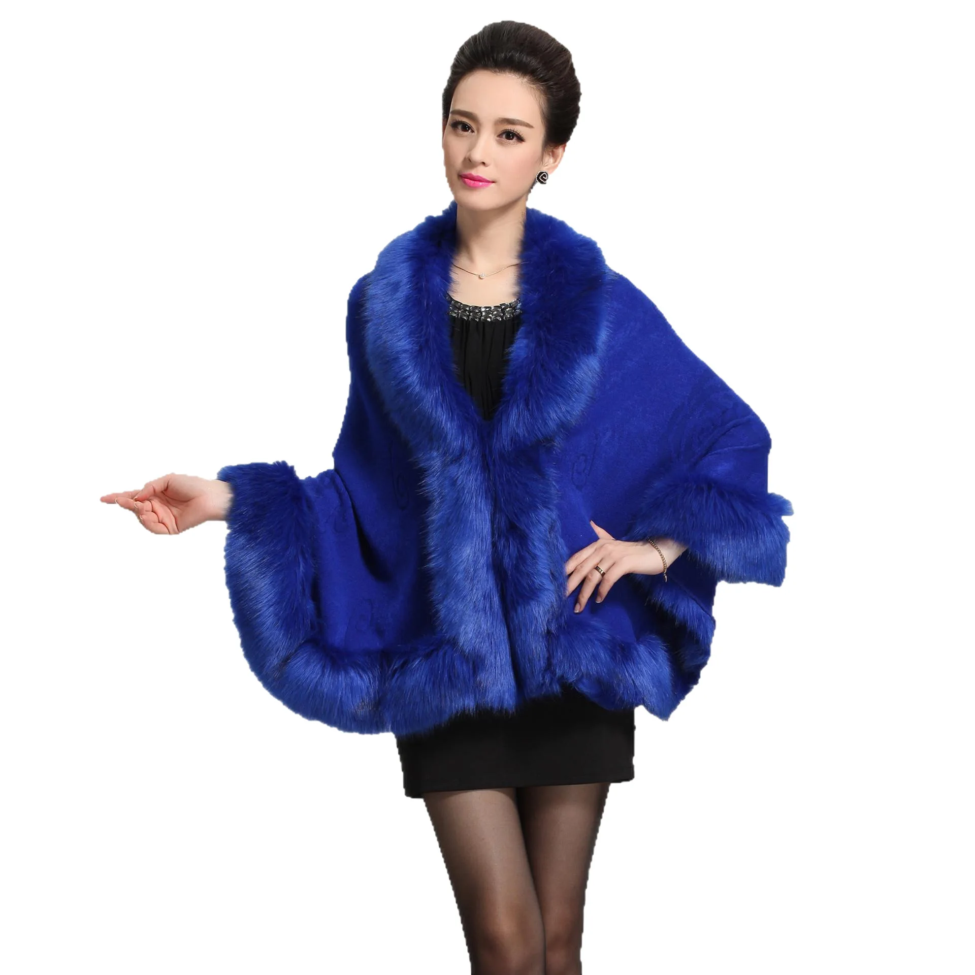

European and American Autumn and Winter New Imitation Fox Fur Shawl Cape Plus Size Women's Knitted Cardigan Jacket