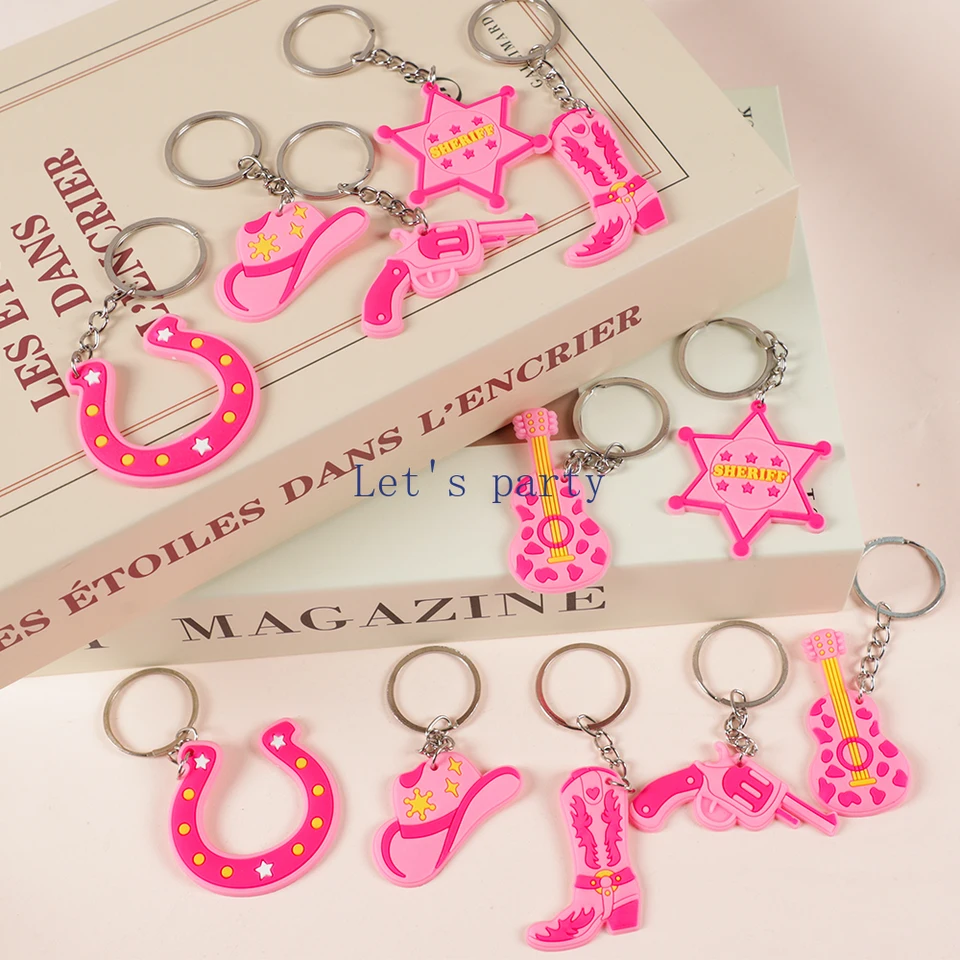 12Pcs Pink Western Cowgirl Boots Cowboy Hat Keychains for  display picture 1