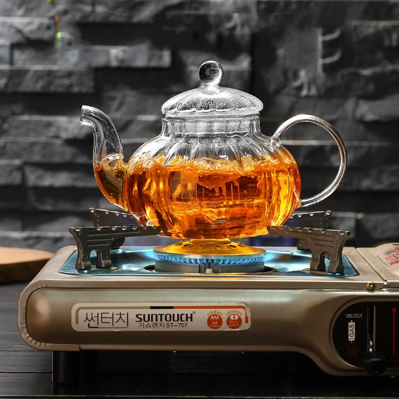 New Heat Resistant Glass Teapot Pumpkin Kettle Tea Infuser Filter High Borosilicate Chinese Teawear Flower Pot 600ml