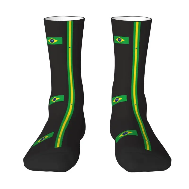 Custom Cute Mens Brazil Flag Dress Socks Unisex Breathbale Warm 3D Printed Brazilian National Emblem Crew Socks