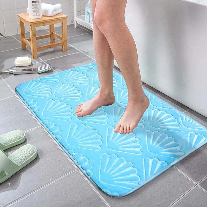 

Shell Floor Bath Mat Coral Fleece Bathroom Carpet Water Absorption Non-slip Memory Foam Absorbent Washable Rug Toilet Floor Mat