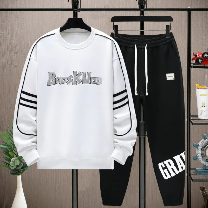 Spring Autumn Tracksuit for Men Letter Printed Pullover Round Neck Sweatshirts+Sweatpants Outdoor Popular Sports Sets Streetwear