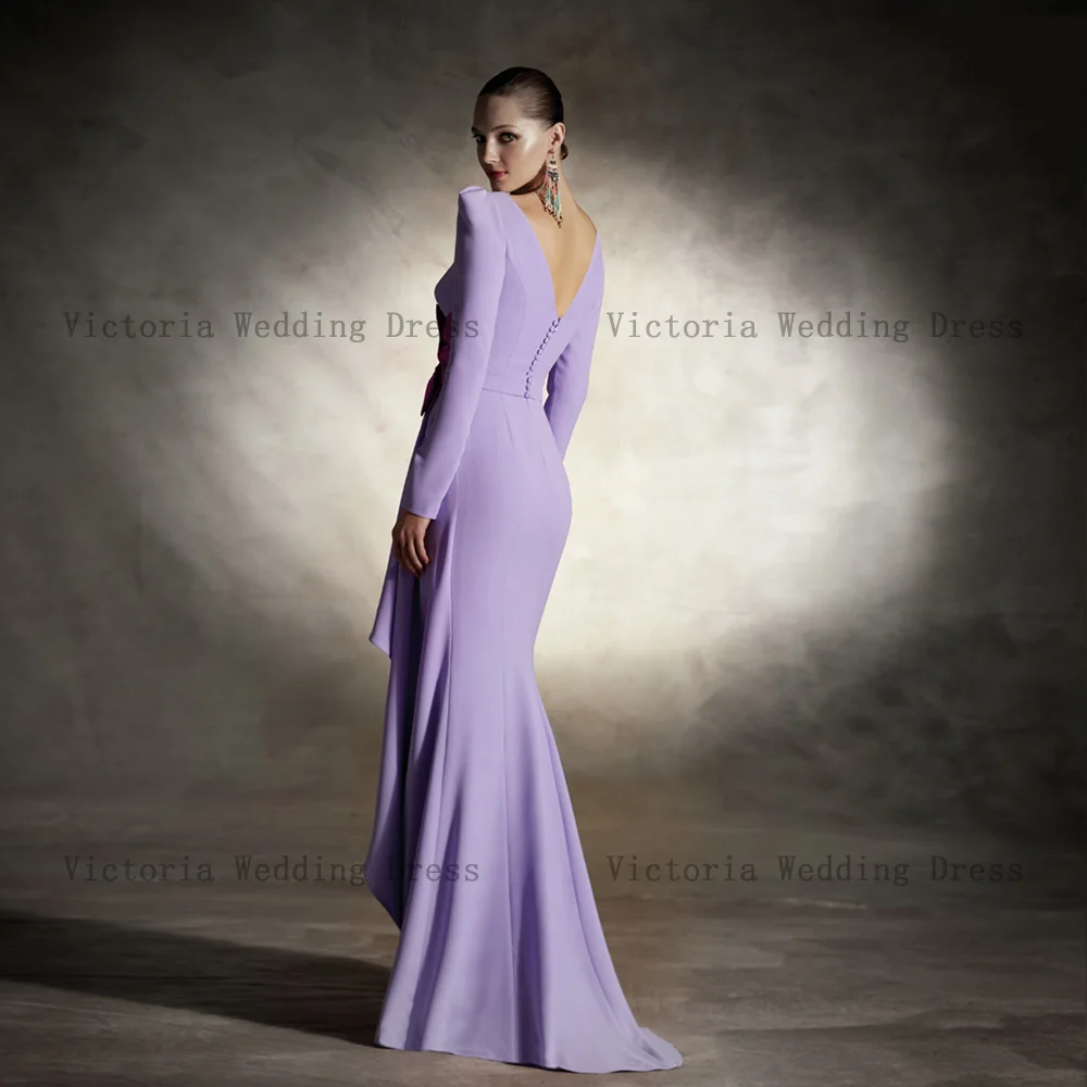 Elegant Lavender Mother of the Bride Dresses O Neck Long Sleeves Wedding Party Gowns Beaded Mermaid Floor-Length فساتين السهرة